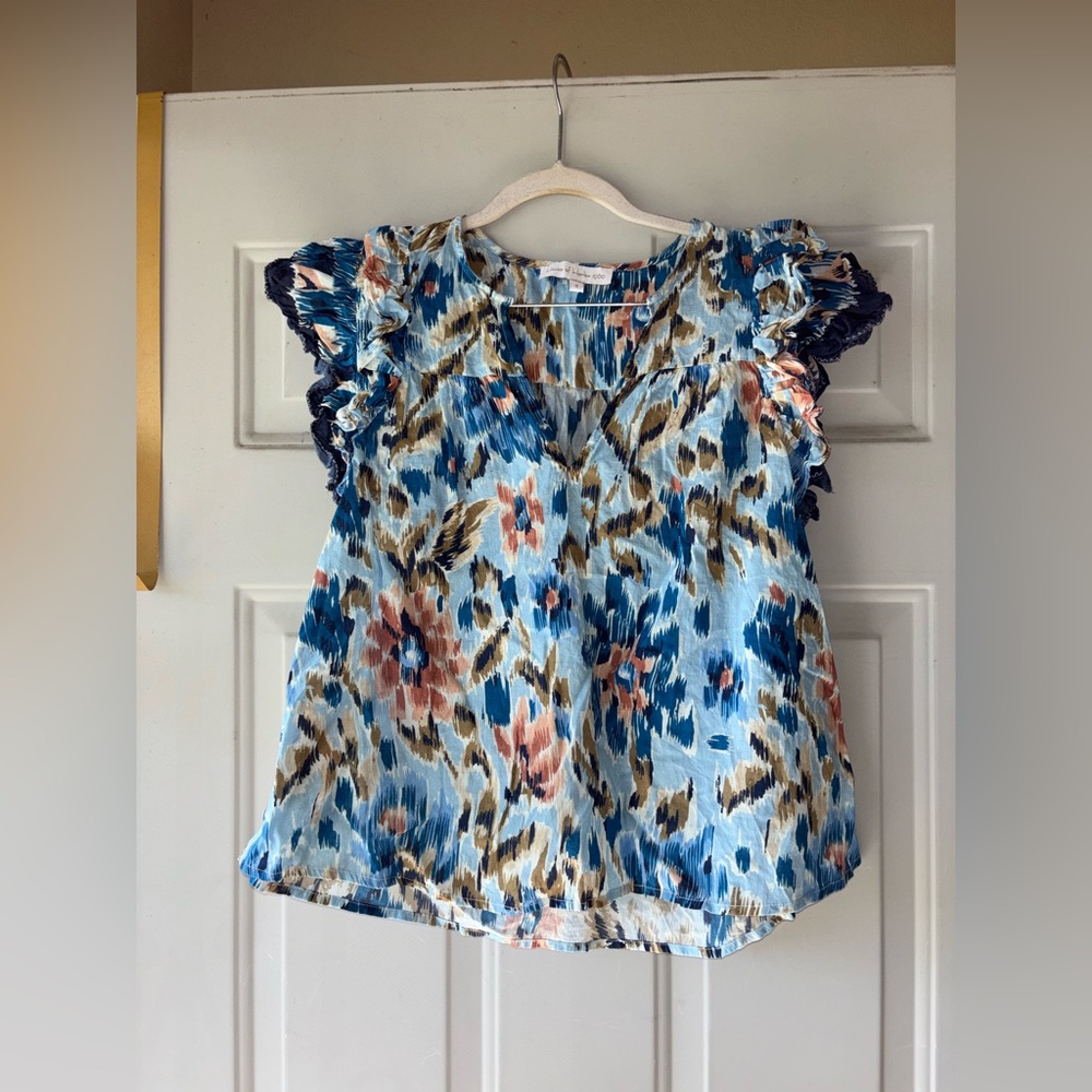 House of Harlow 1960 blue abstract floral top size S